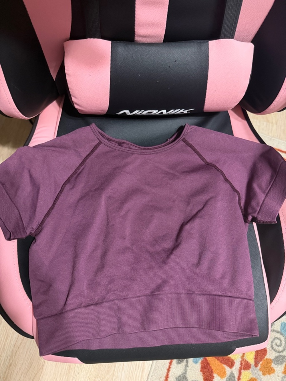 Women's Short-Sleeve Crewneck Crop Top in Plum